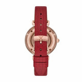 Emporio Armani Gianni T-Bar Mother of Pearl White Dial Red Leather Strap Watch For Women - AR60048