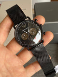 Emporio Armani Aviator Black Dial Black Mesh Bracelet Watch For Men - AR11142