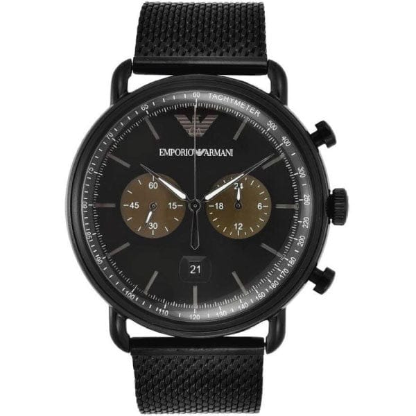 Emporio Armani Aviator Black Dial Black Mesh Bracelet Watch For Men - AR11142