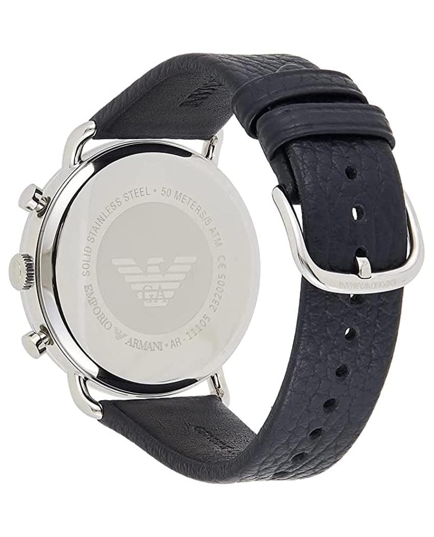 Emporio Armani Aviator Blue Dial Blue Leather Strap Watch For Men - AR11105