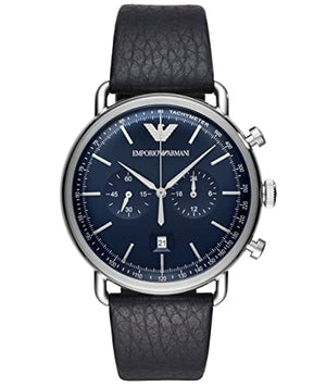 Emporio Armani Aviator Blue Dial Blue Leather Strap Watch For Men - AR11105