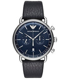 Emporio Armani Aviator Blue Dial Blue Leather Strap Watch For Men - AR11105