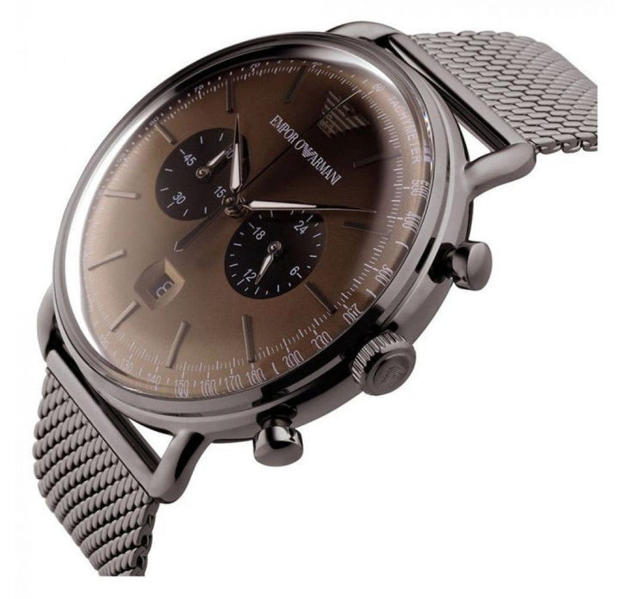 Emporio Armani Aviator Brown Dial Grey Mesh Bracelet Watch For Men - AR11141