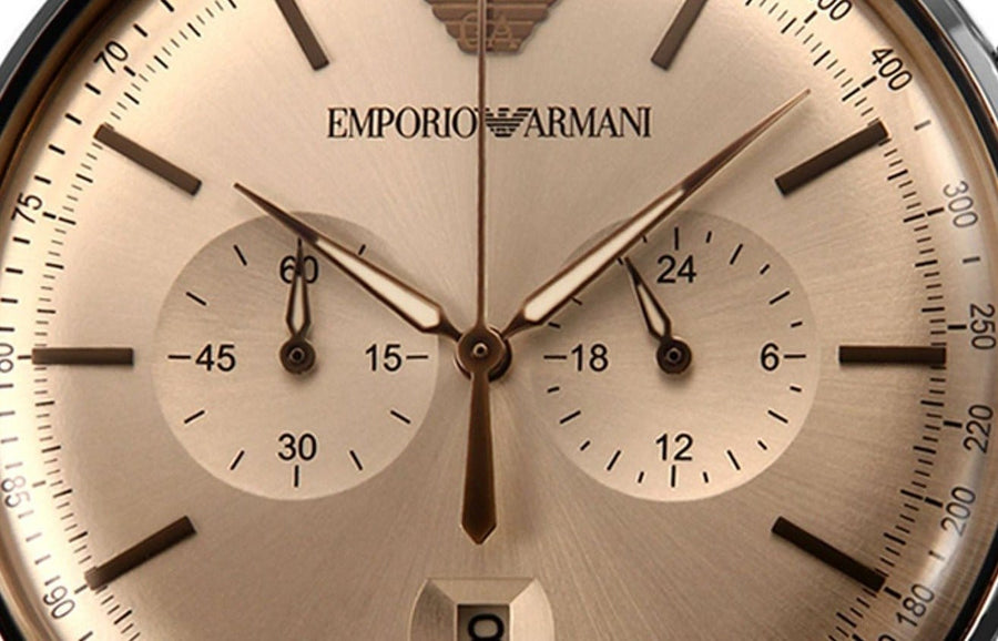 Emporio Armani Aviator Chronograph Beige Dial Silver Steel Strap Watch For Men - AR11239
