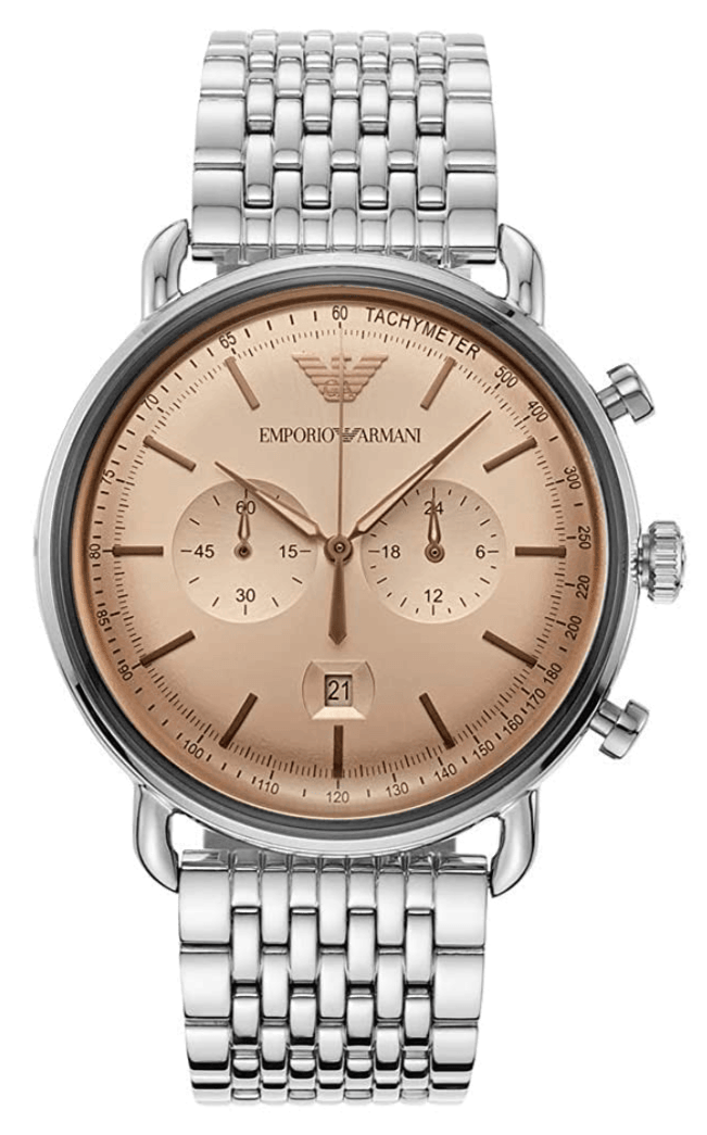 Emporio Armani Aviator Chronograph Beige Dial Silver Steel Strap Watch For Men - AR11239