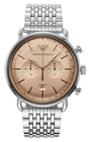 Emporio Armani Aviator Chronograph Beige Dial Silver Steel Strap Watch For Men - AR11239