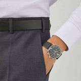 Emporio Armani Aviator Chronograph Black Dial Black Leather Strap Watch For Men - AR11143