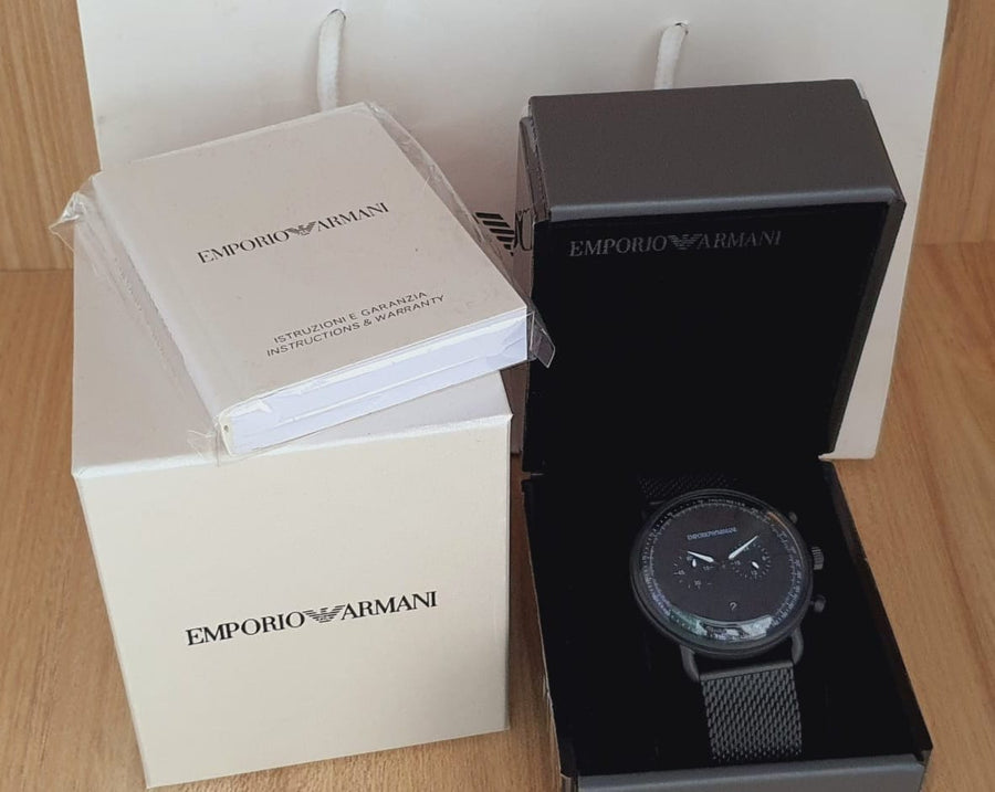 Emporio Armani Aviator Chronograph Black Dial Black Mesh Bracelet Watch For Men - AR11264