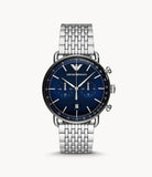Emporio Armani Aviator Chronograph Blue Dial Silver Steel Strap Watch For Men - AR11238