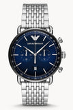 Emporio Armani Aviator Chronograph Blue Dial Silver Steel Strap Watch For Men - AR11238