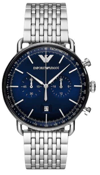 Emporio Armani Aviator Chronograph Blue Dial Silver Steel Strap Watch For Men - AR11238