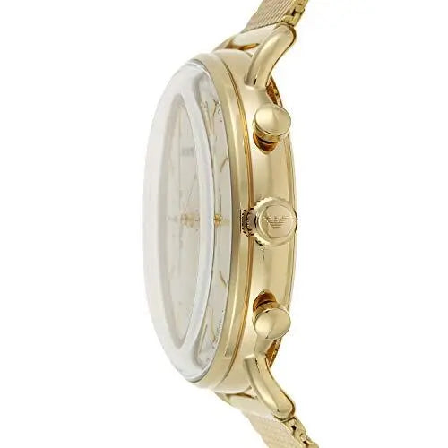 Emporio Armani Aviator Chronograph Quartz Beige Dial Gold Mesh Bracelet Watch For Men - AR11315