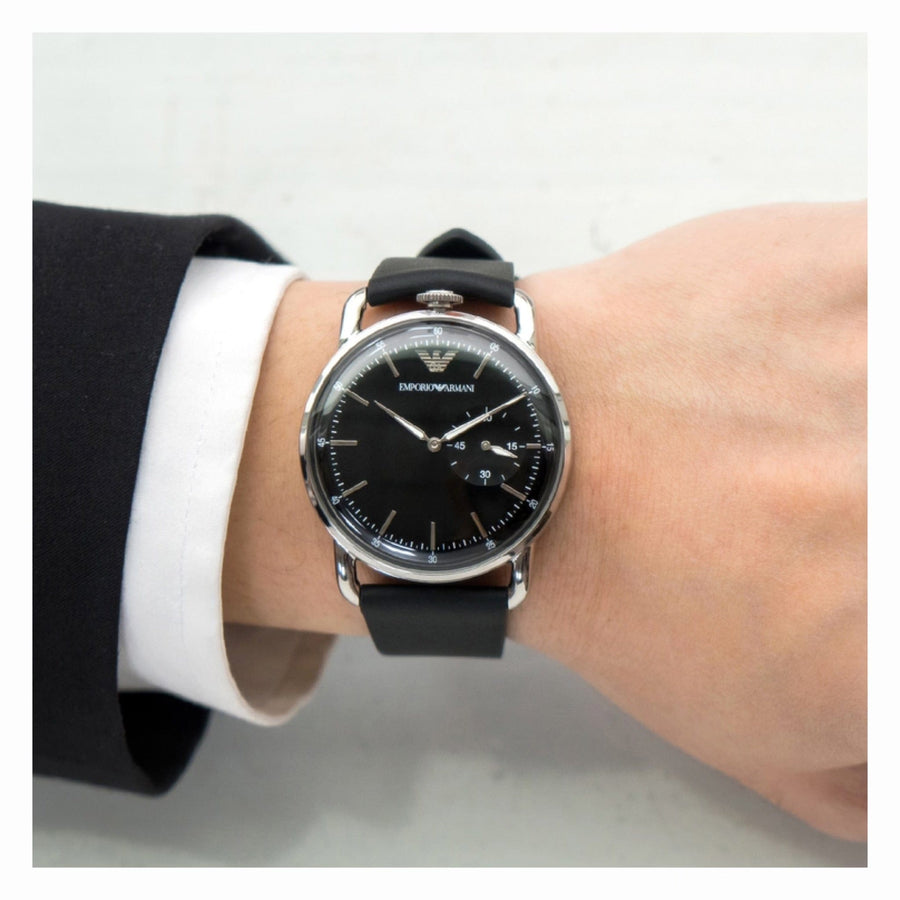 Emporio Armani Aviator Quartz Black Dial Black Leather Strap Watch For Men - AR11336