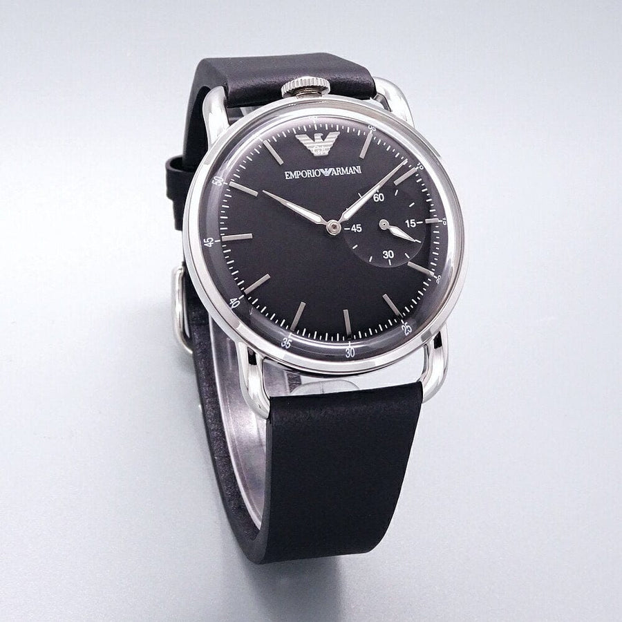 Emporio Armani Aviator Quartz Black Dial Black Leather Strap Watch For Men - AR11336
