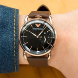 Emporio Armani Aviator Quartz Black Dial Brown Leather Strap Watch For Men - AR11337