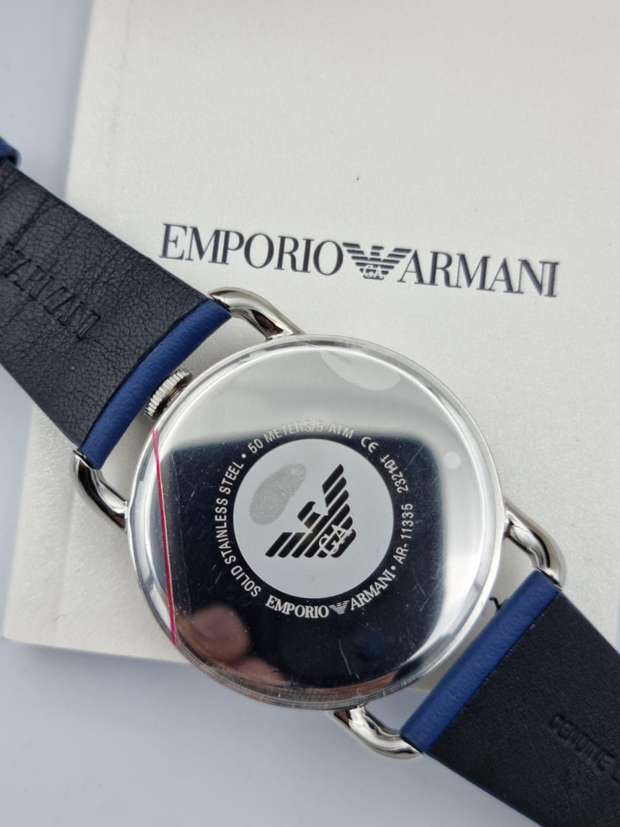 Emporio Armani Aviator Quartz Blue Dial Blue Leather Strap Watch For Men - AR11335