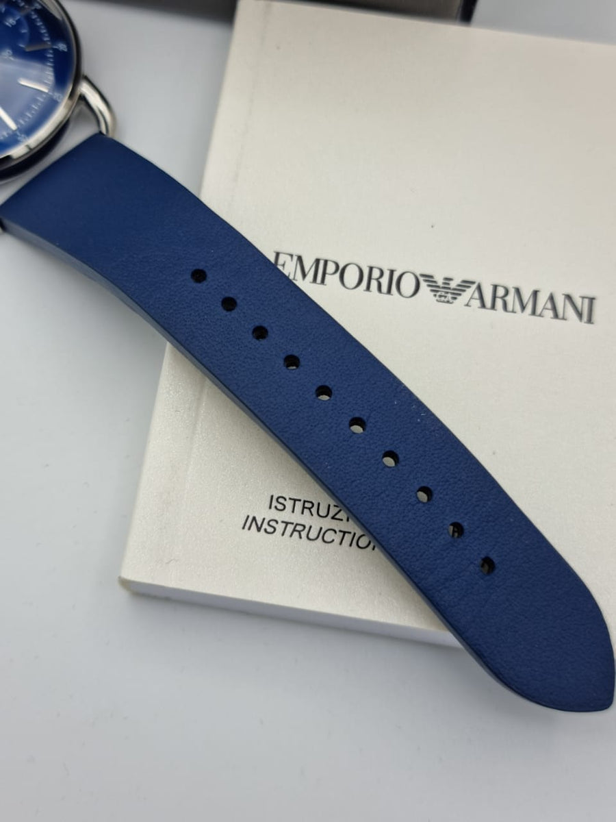 Emporio Armani Aviator Quartz Blue Dial Blue Leather Strap Watch For Men - AR11335