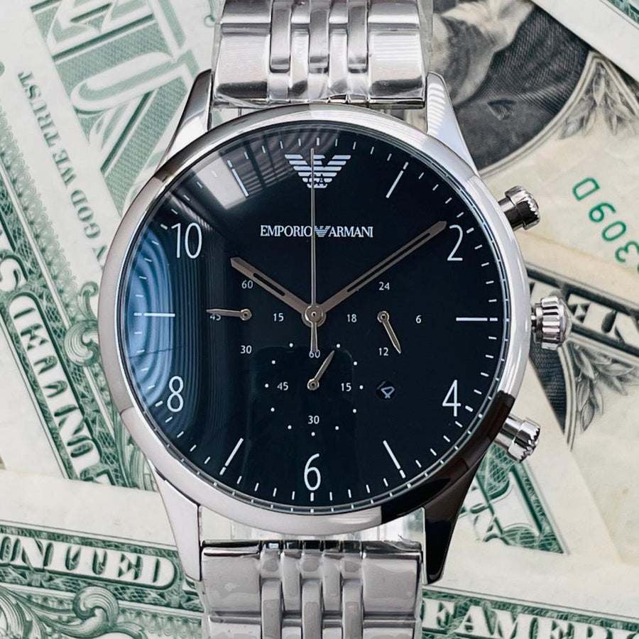 Emporio Armani Beta Chronograph Black Dial Steel Strap Watch For Men - AR1863