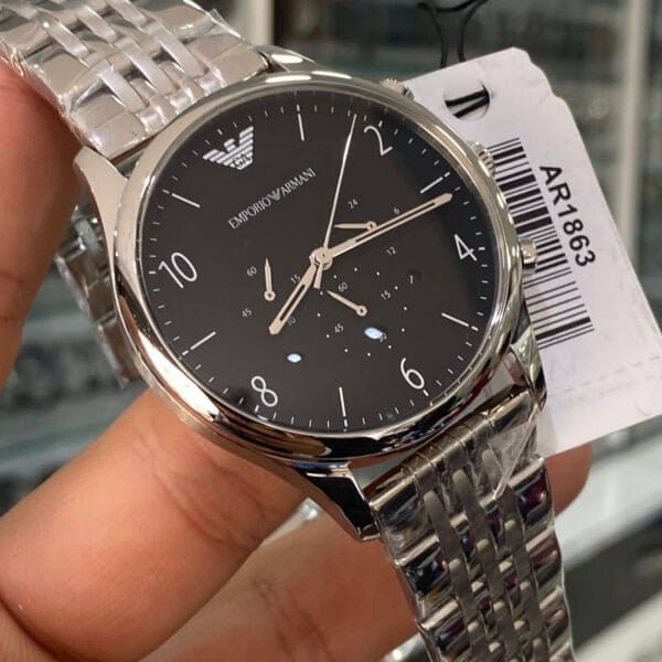 Emporio Armani Beta Chronograph Black Dial Steel Strap Watch For Men - AR1863