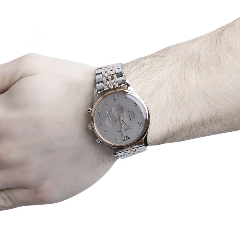 Emporio Armani Beta Chronograph Grey Dial Two Tone Steel Strap Watch For Men - AR1864