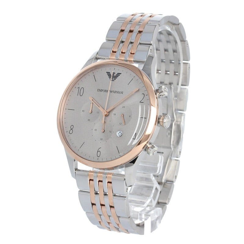 Emporio Armani Beta Chronograph Grey Dial Two Tone Steel Strap Watch For Men - AR1864