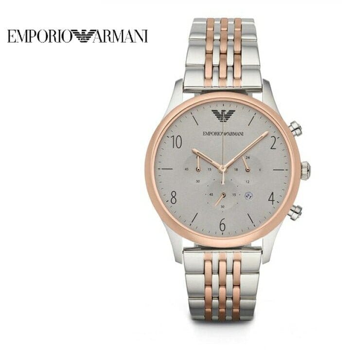 Emporio Armani Beta Chronograph Grey Dial Two Tone Steel Strap Watch For Men - AR1864