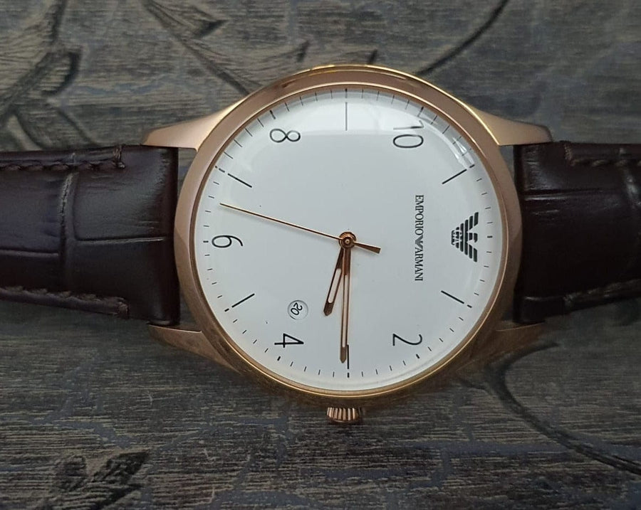 Emporio Armani Beta Chronograph White Dial Brown Leather Strap Watch For Men - AR1915