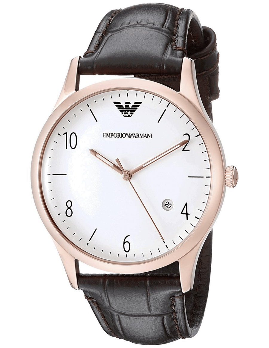 Emporio Armani Beta Chronograph White Dial Brown Leather Strap Watch For Men - AR1915