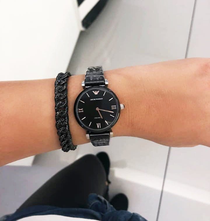 Emporio Armani Ceramica Black Dial Black Ceramic Strap Watch For Women - AR1487