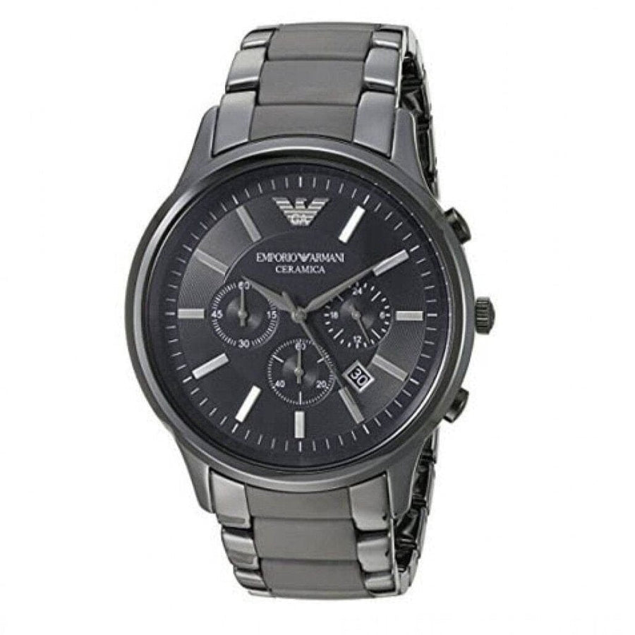 Emporio Armani Ceramica Chronograph Black Dial Black Steel Strap Watch For Men - AR1451