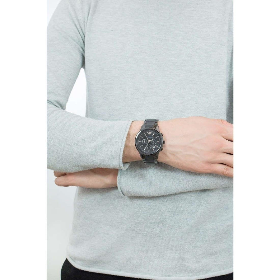 Emporio Armani Ceramica Chronograph  Black Dial Black Strap Watch For Men - AR1452