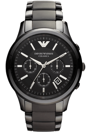Emporio Armani Ceramica Chronograph  Black Dial Black Strap Watch For Men - AR1452