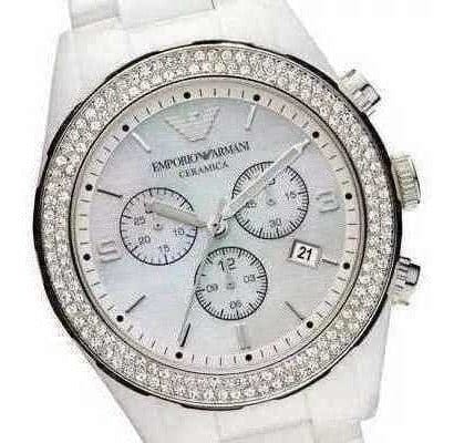 Emporio Armani Ceramica Chronograph White Dial White Ceramic Strap Watch For Women - AR1456