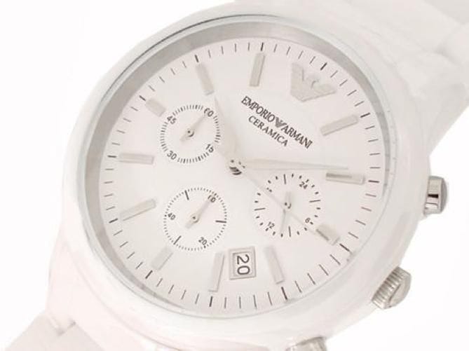 Emporio Armani Ceramica Chronograph White Dial White Strap Watch For Men - AR1453