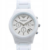 Emporio Armani Ceramica Chronograph White Dial White Strap Watch For Men - AR1453