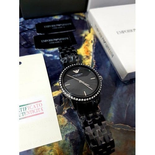 Emporio Armani Ceramica Crystals Black Dial Black Ceramic Strap Watch For Women - AR1478