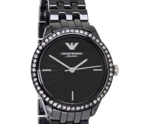 Emporio Armani Ceramica Crystals Black Dial Black Ceramic Strap Watch For Women - AR1478
