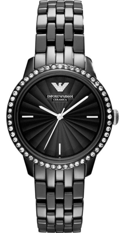 Emporio Armani Ceramica Crystals Black Dial Black Ceramic Strap Watch For Women - AR1478