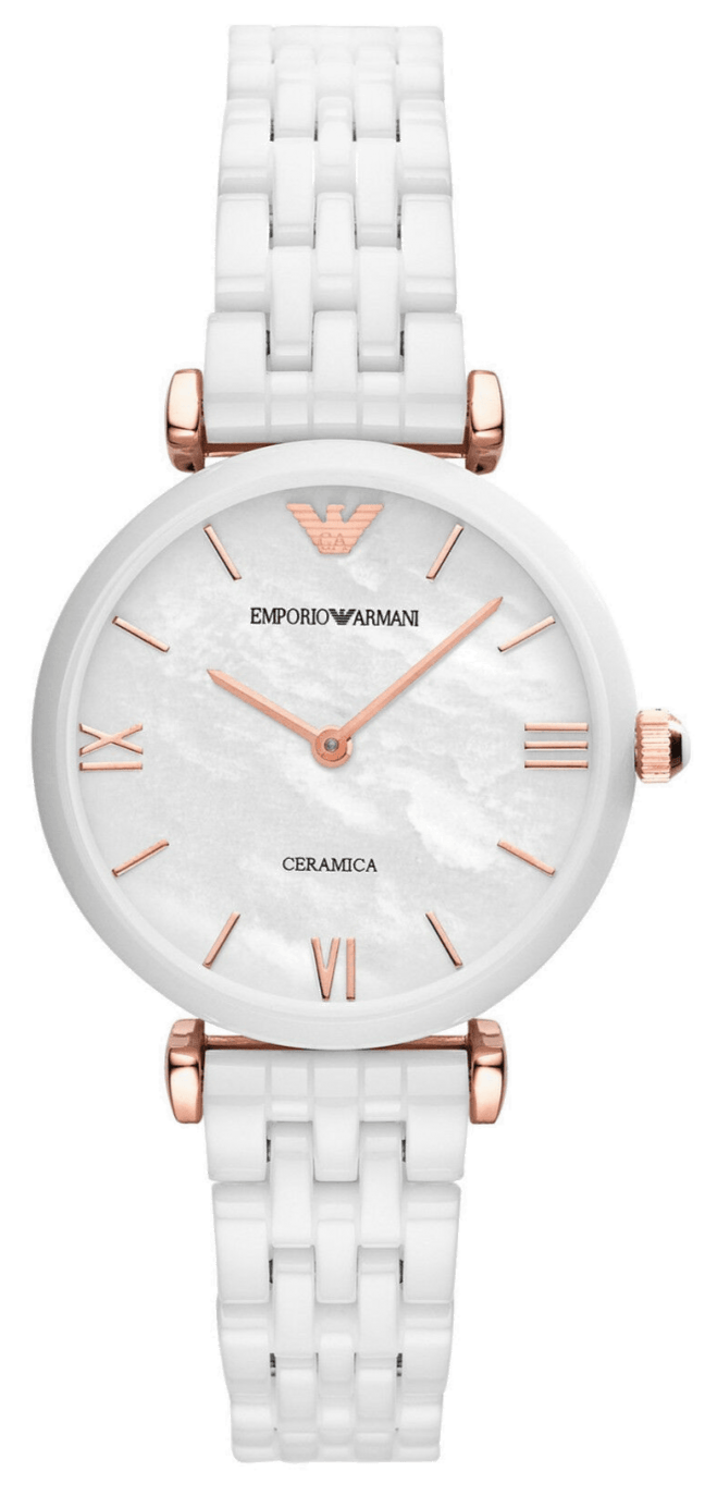Emporio Armani Ceramica Mother of Pearl Dial White Ceramic Strap Watch For Women - AR1486