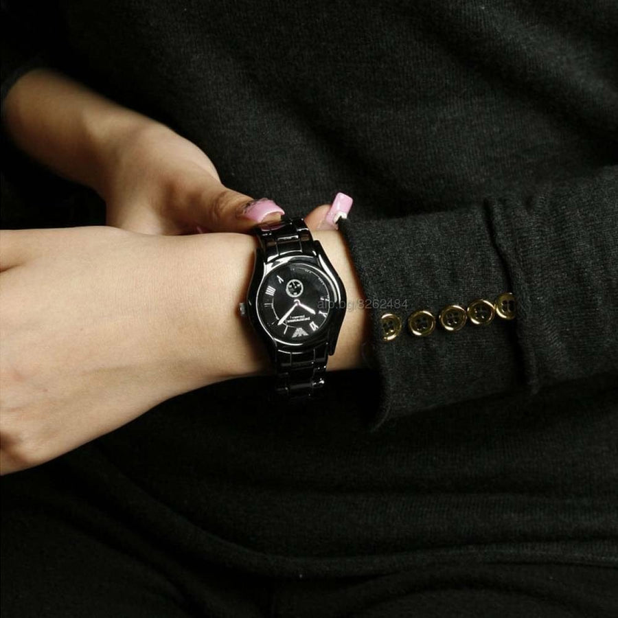 Emporio Armani Ceramica Quartz Black Dial Black Steel Strap Watch For Women - AR1402