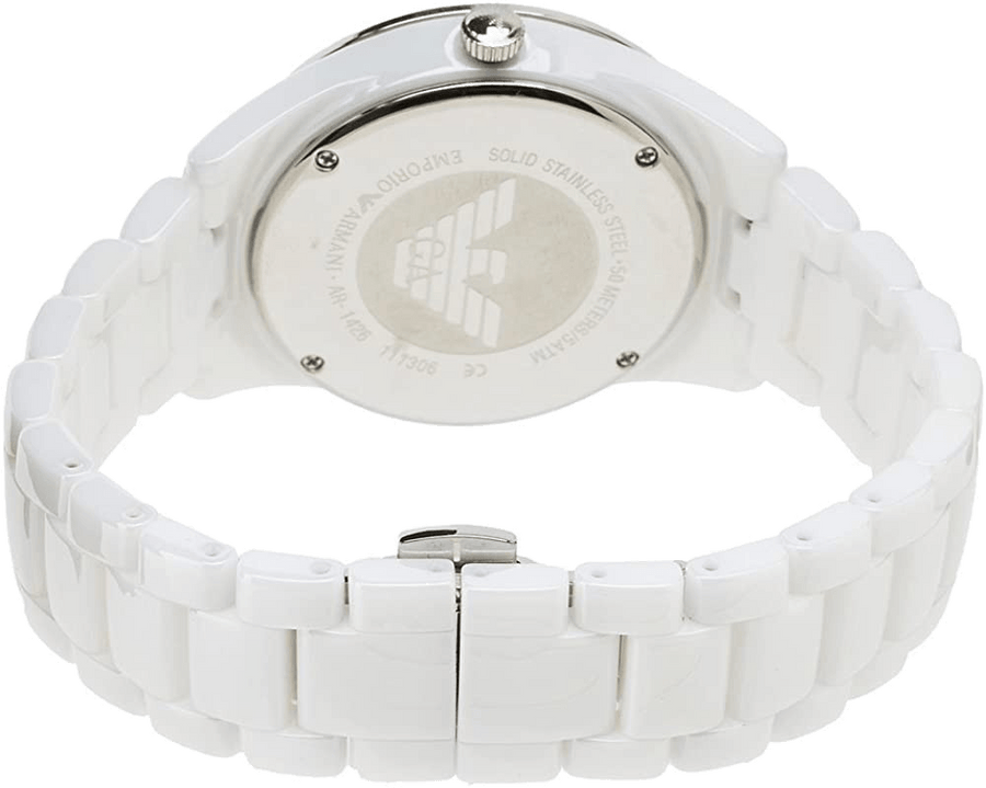 Emporio Armani Ceramica White Mother of Pearl Dial Stainless Steel Strap Watch For Women - AR1426