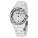 Emporio Armani Ceramica White Mother of Pearl Dial Stainless Steel Strap Watch For Women - AR1426