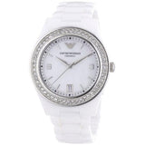 Emporio Armani Ceramica White Mother of Pearl Dial Stainless Steel Strap Watch For Women - AR1426