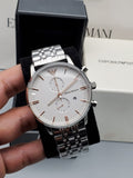 Emporio Armani Chonograph SIlver Dial Silver Steel Strap Watch For Men - AR1933
