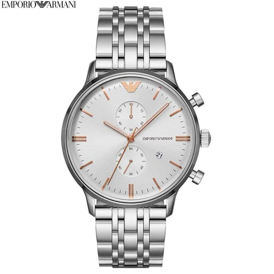 Emporio Armani Chonograph SIlver Dial Silver Steel Strap Watch For Men - AR1933
