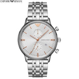 Emporio Armani Chonograph SIlver Dial Silver Steel Strap Watch For Men - AR1933