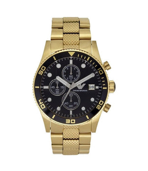 Emporio Armani Chronograph Black Dial Gold Steel Strap Watch For Men - AR5857