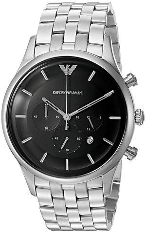 Emporio Armani Chronograph Black Dial Silver Steel Strap Watch For Men - AR11017