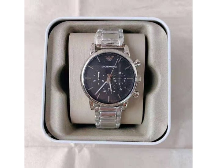 Emporio Armani Chronograph Black Dial Silver Steel Strap Watch For Men - AR1853