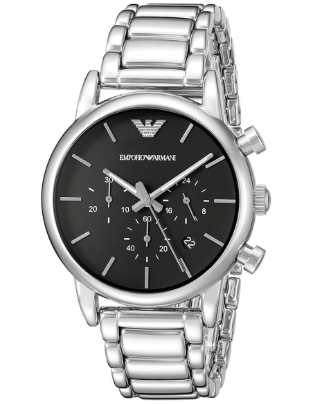 Emporio Armani Chronograph Black Dial Silver Steel Strap Watch For Men - AR1853